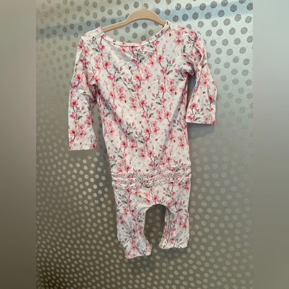 Pacifier clip onesie with quick change zipper inseam Floral Long Sleeve Bodysuit
